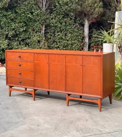 Mid Century Modern Walnut 10 Drawer Credenza Sideboard Dresser