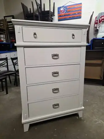 Modern White 5 Drawer Tallboy Dresser