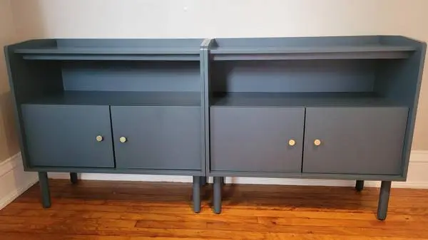 Two Blue Cabinet Nightstands (End/Side Tables)