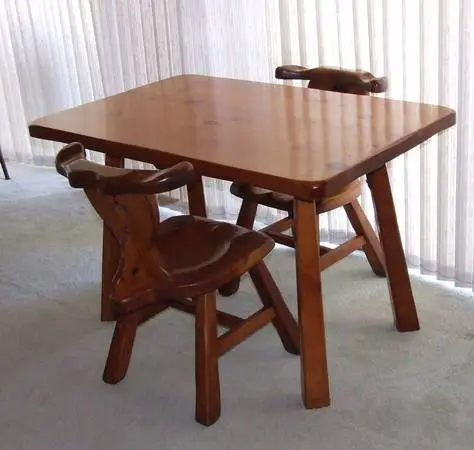 Custom Made Pine Table &2 Chairs mid century modern