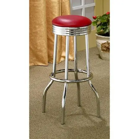Bar Stools, Retro Red Upholstered, Metal Swivel (set of 2)