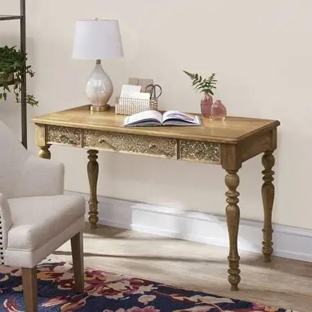 Grandin Road Thea Carved Wood Desk Mango Wood NEW IN BOX NEVER OPENED