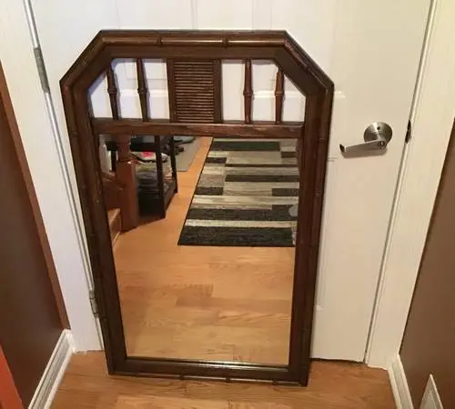 Vintage solid wood with bamboo trim wall mirror
