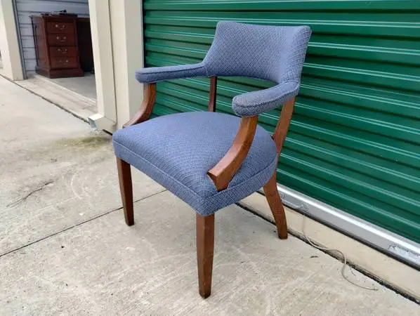 Vintage 1990s Blue Club Chair w/Walnut Frame - NICE!