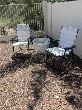 Pair of classic folding webbed lawn chairs