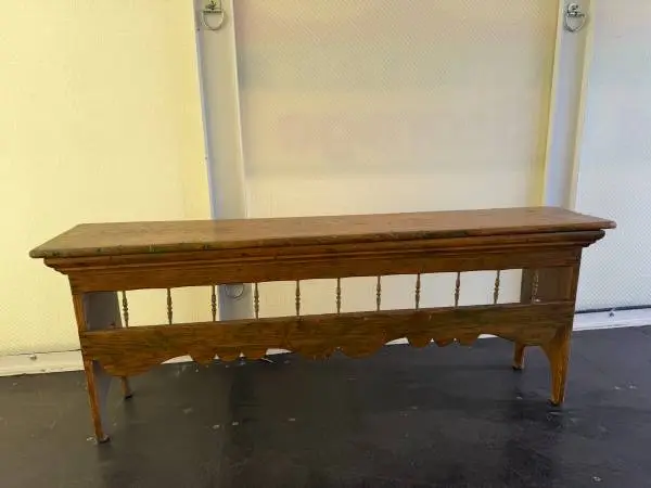Antique Primitive Wood Bench Spindle Back Farmhouse 56 Long