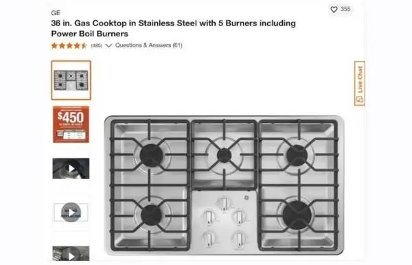 36in. GE Stove Top Stainless Steel