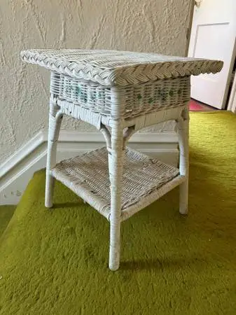 Small Square Vintage Wicker Stand 14 x 14 x 20