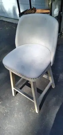 BAR STOOLS SET OF 2, NEUTRAL CREAM/BEIGE FABRIC SEAT SWIVELS