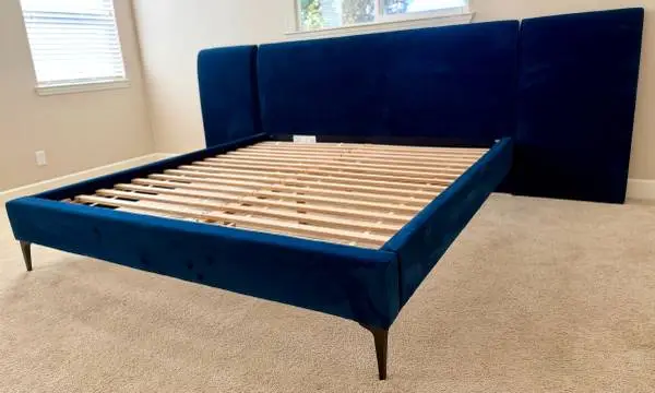 WEST ELM ANDES WIDE EASTERN KING BED - 11 WIDE IN INK BLUE VELVET