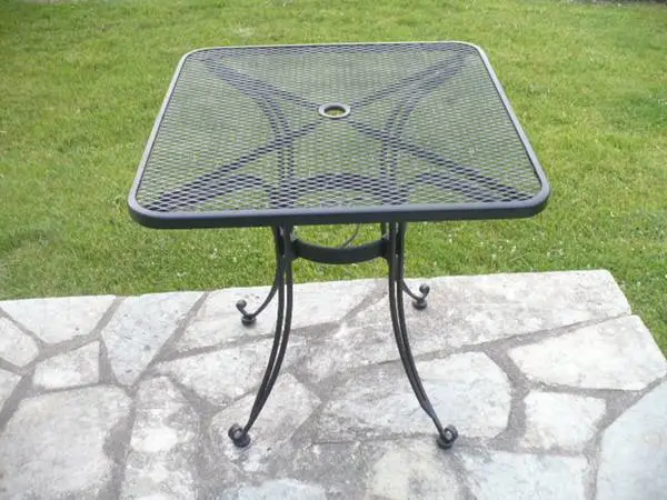 Vintage Wrought Iron Patio Bistro Table with Umbrella Hole