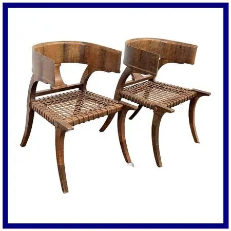 Lizard Wrapped Klismos Chairs, Pair
