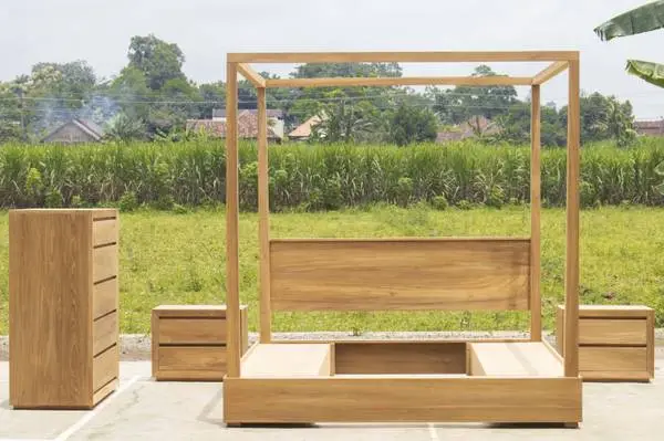 Natural teak bed frames, dressers and nightstands