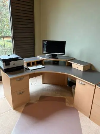 Nice Corner Office Desk with Hutch, Filing Cabinet, Etc