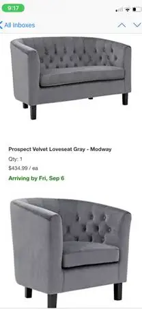 Prospect Velvet Loveseat Gray - Modway