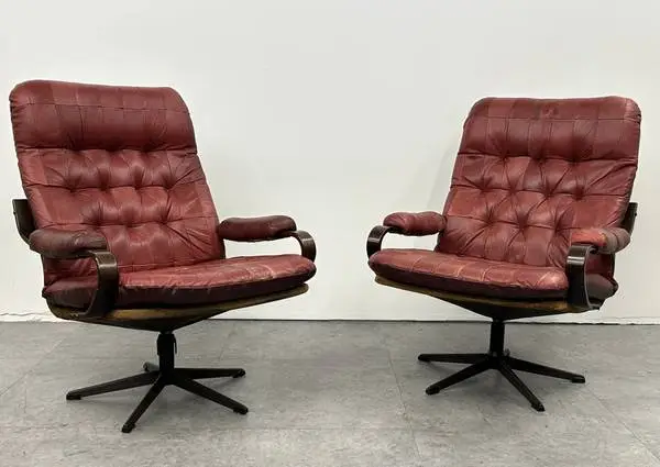 Mid Century Swedish Leather Lounge Chair Chairs by Gote Mobler $635 Ea