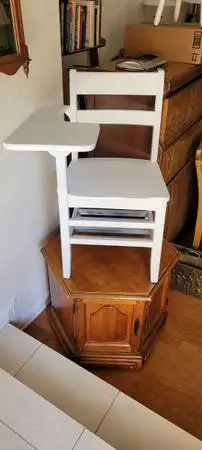 Adult or child wooden desk and small wooden foot stool