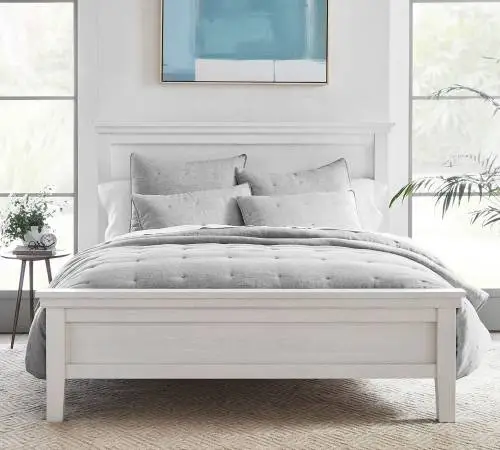 Pottery Barn solid wood Queen Bed, Farmhouse Platform, White