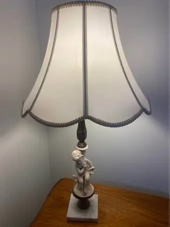Vintage Neoclassical Cherub & Marble Base Table Lamp