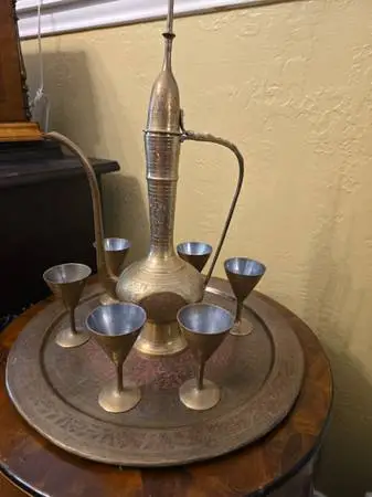 Vintage brass Persian wine set