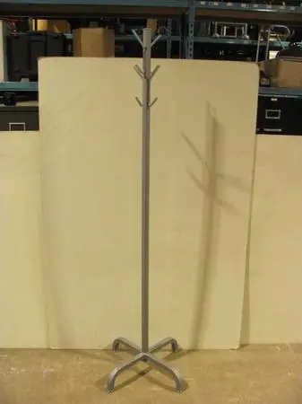 Gray metal coat rack with eight hooks total 72 high
