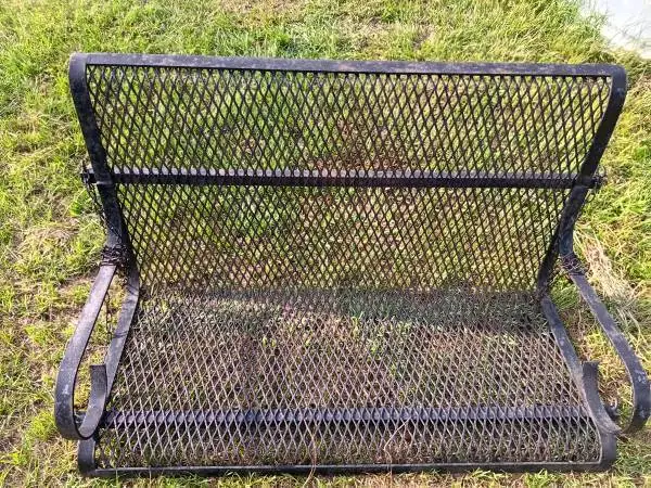 Wrought Iron Porch Swing with sturdy diamond-mesh black