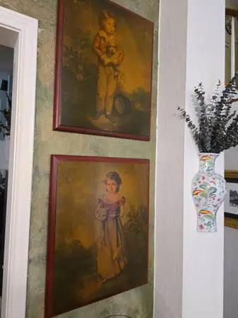 Vintage wood boy and girl art