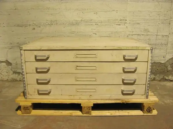 Vintage four drawer metal flat file map cabinet 41 x 28.75 x 17.5 h