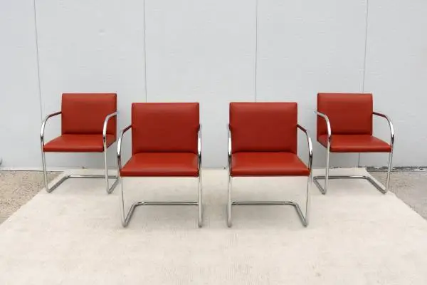 Mies van der Rohe Brno Tubular Chairs Orange Vinyl by Gordon, Set of 4