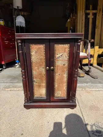 Beautiful Wooden Cabinet with Decoupage Panels & Brass Studs