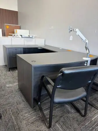BRAND NEW BOW FRONT DESK SHELL & L-SHAPE DESK