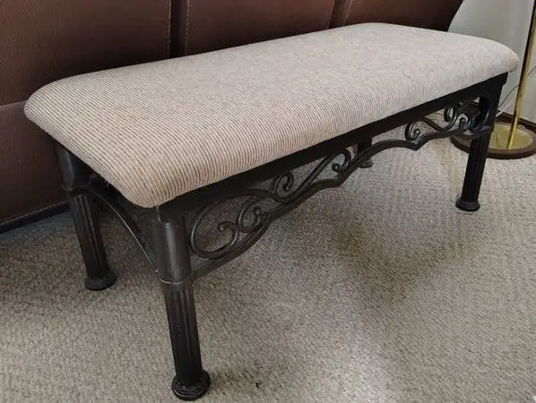 • Beautiful Metal & Cloth Bench - Antiqued Bronze Finish