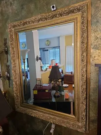 Baroque gold wood beveled mirror