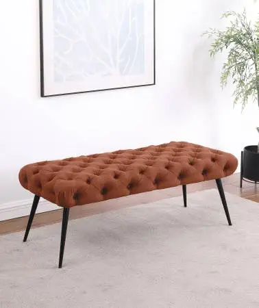 **Accent Bench with Metal Legs Upholstered in Rust Chennille Fabric*