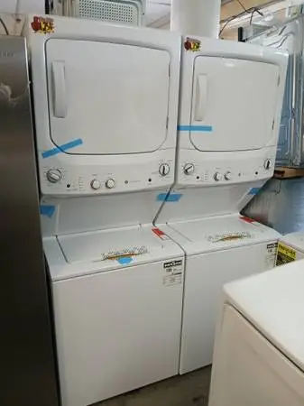 New ! Ge white stackable washer and gas dryer
