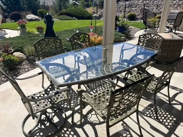 Patio Set 6 chairs Glass Top Table