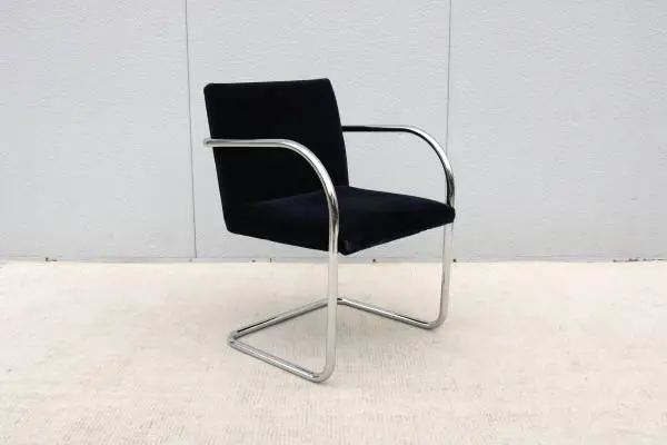 Ludwig Mies van der Rohe Brno Tubular Chair in Navy Blue Velvet Fabric