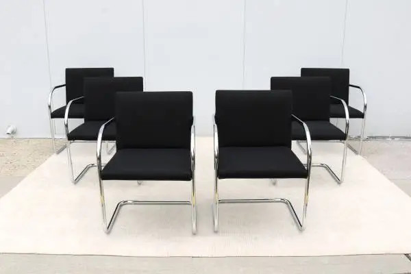 Mies van der Rohe Brno Tubular Chairs Black Fabric by Gordon, Set of 6