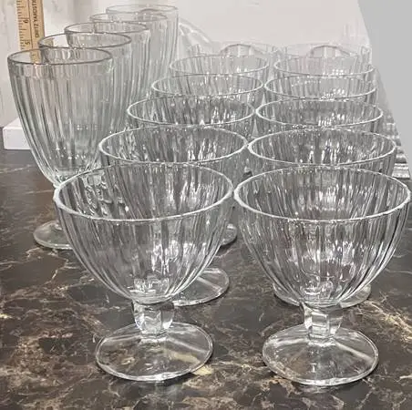 Twelve Vintage Stemmed Coupe Dessert Glasses + 5 Matching Goblets