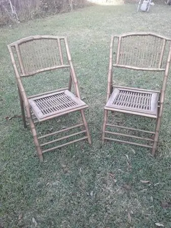 PAIR OF FOLDING PAMBO PATIO OUTDOOR CHAIRS - GOLD PAINT