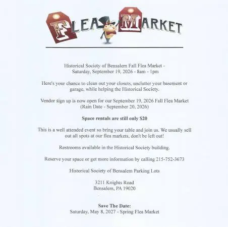 Vendor Sign-Up-Historical Society of Bensalem Flea Market - 9/19/2026