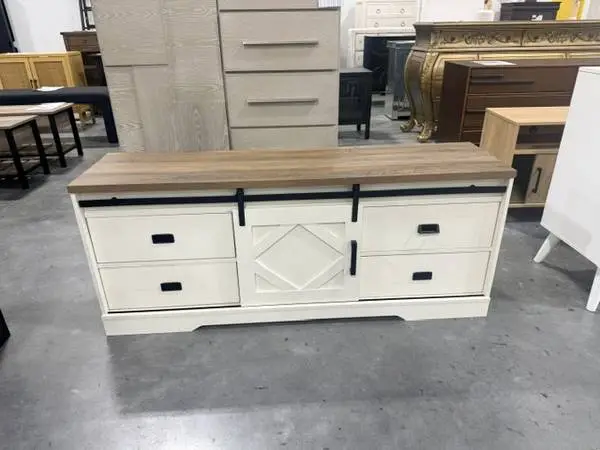 Gracie Oaks Laziza Farmhouse TV Stand For TVs Up To 75 Cream Brown