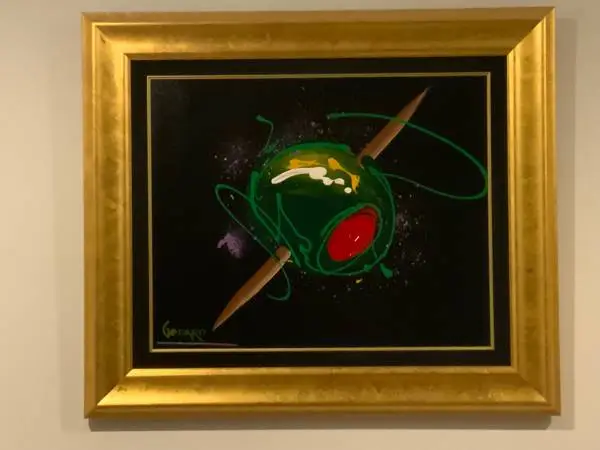 Godard Original Painting. Acrylic on canvas Olive with Toothpick”