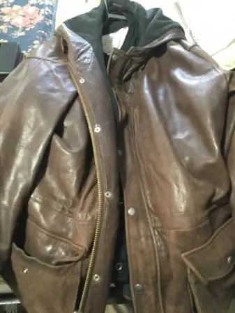Vintage xl mens polo 👕 Ralph Lauren brown hooded leather coat
