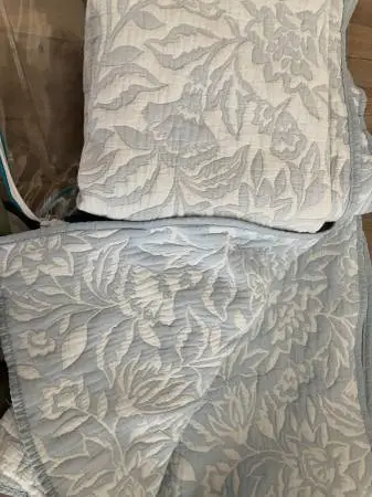 New pic...Queen Size Light Blue Quilted Bedspread- Seldom used.
