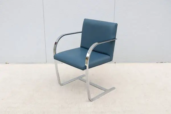 Mies van der Rohe Brno Flat Bar Chair in Indigo Blue Vinyl by Gordon