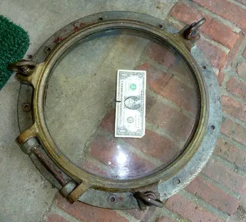 Ship Port Hole,PORTHOLE,Brass,Glass & Iron.A.19 Dia.Body,14 Dia.Glas
