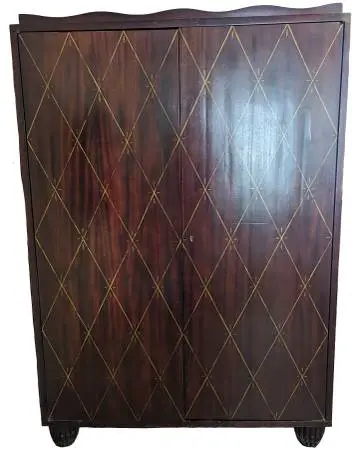 Baker Mahogany Armoire with Hand-Painted Diamond Lattice Design