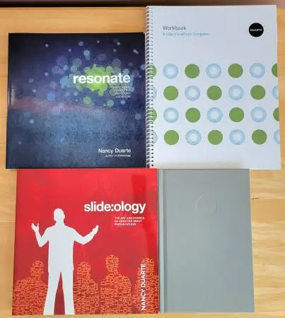Nancy Duarte 4 Books – Slide:ology, Resonate, Workbook, StoryJournal