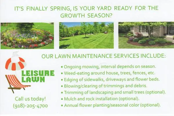 **Leisure Lawn LLC*LAWN SVC*FLOWERBEDS/LANDSCAPING/MULCH*TREE SVC**